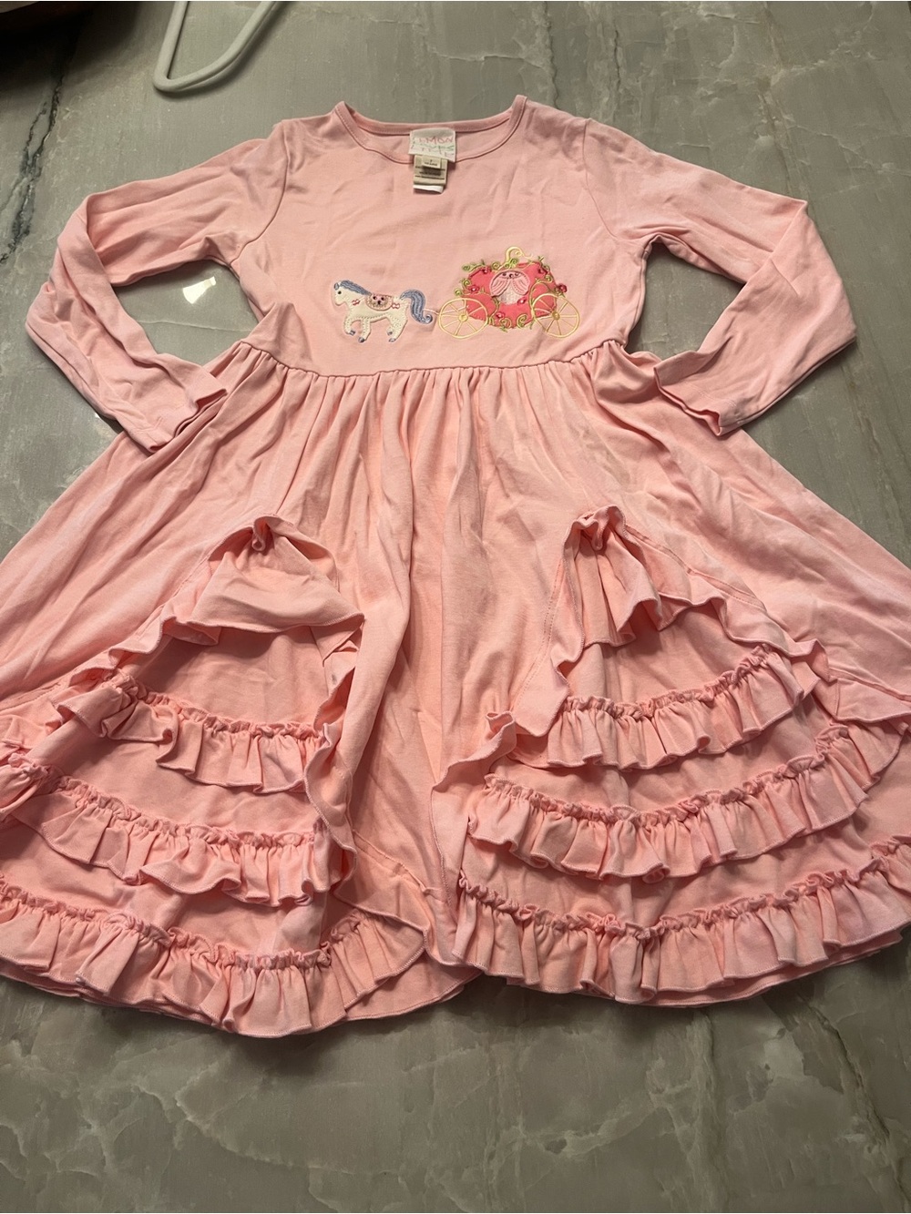 Lemon Loves Lime Pink Ruffle Long-Sleeve Unicorn & Carriage Dress